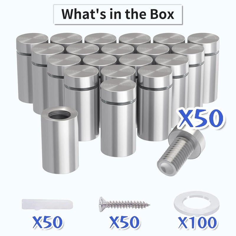 LuckIn 50-Pack Standoff Screws (1/2 in. Dia x 3/4 in. L), Stainless Steel Standoff Mounting Hardware for Acrylic Signs, Silver - Image 3